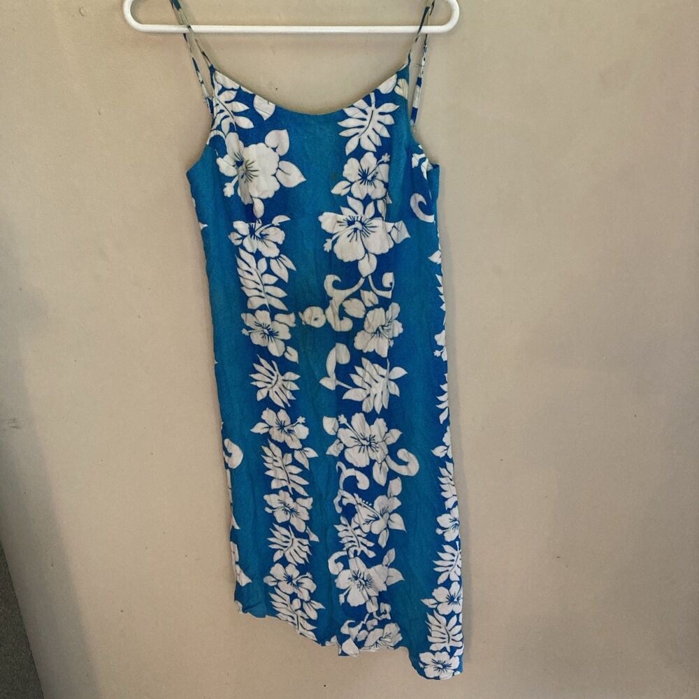 Tiki Palm Sun Dress Floral Asymmetrical Hem Cut Out Back Hawaii Beach Resort Sam